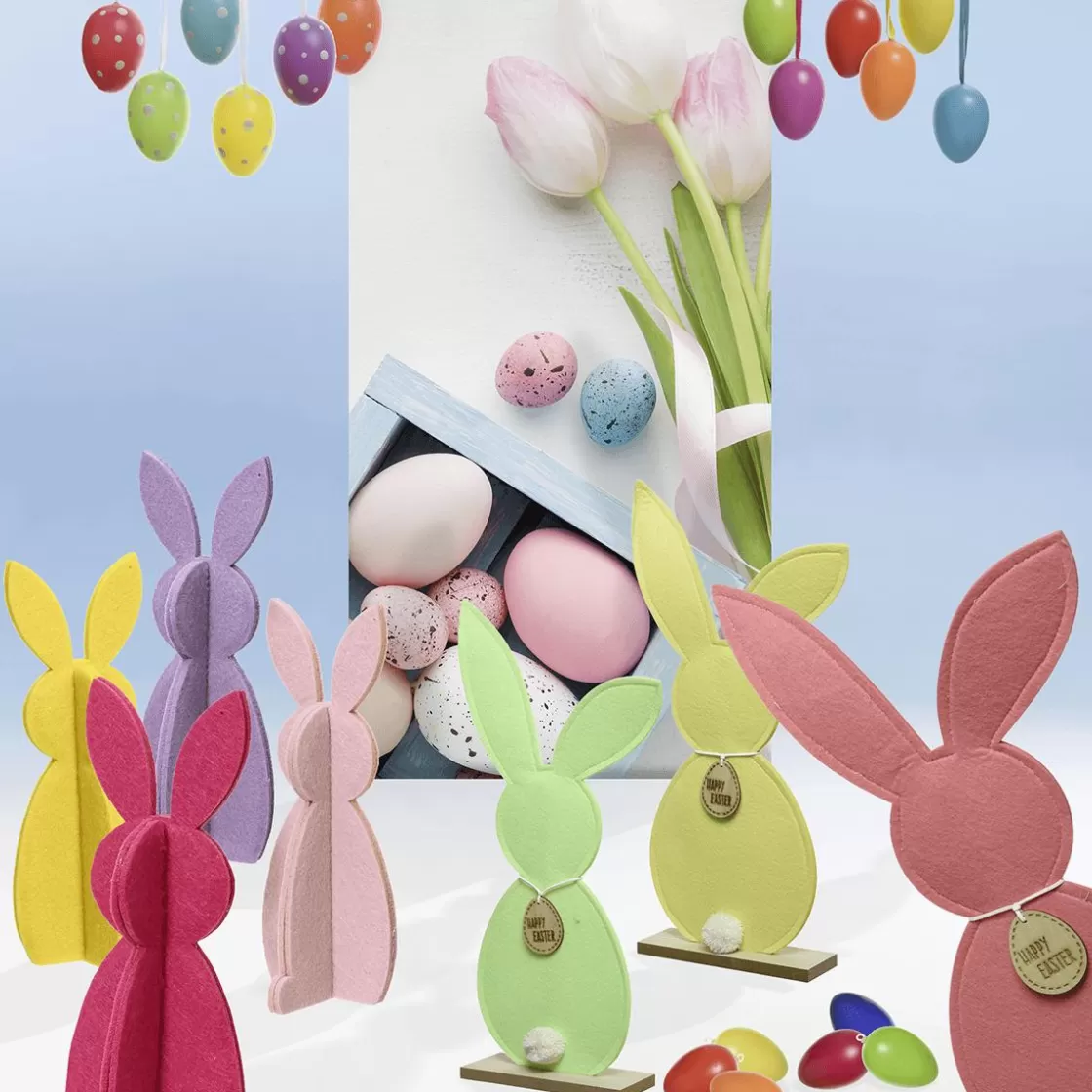 Decoración De Pascua>DecoWoerner 3 Conejito De Pascua De Fieltro De Colores multicolor