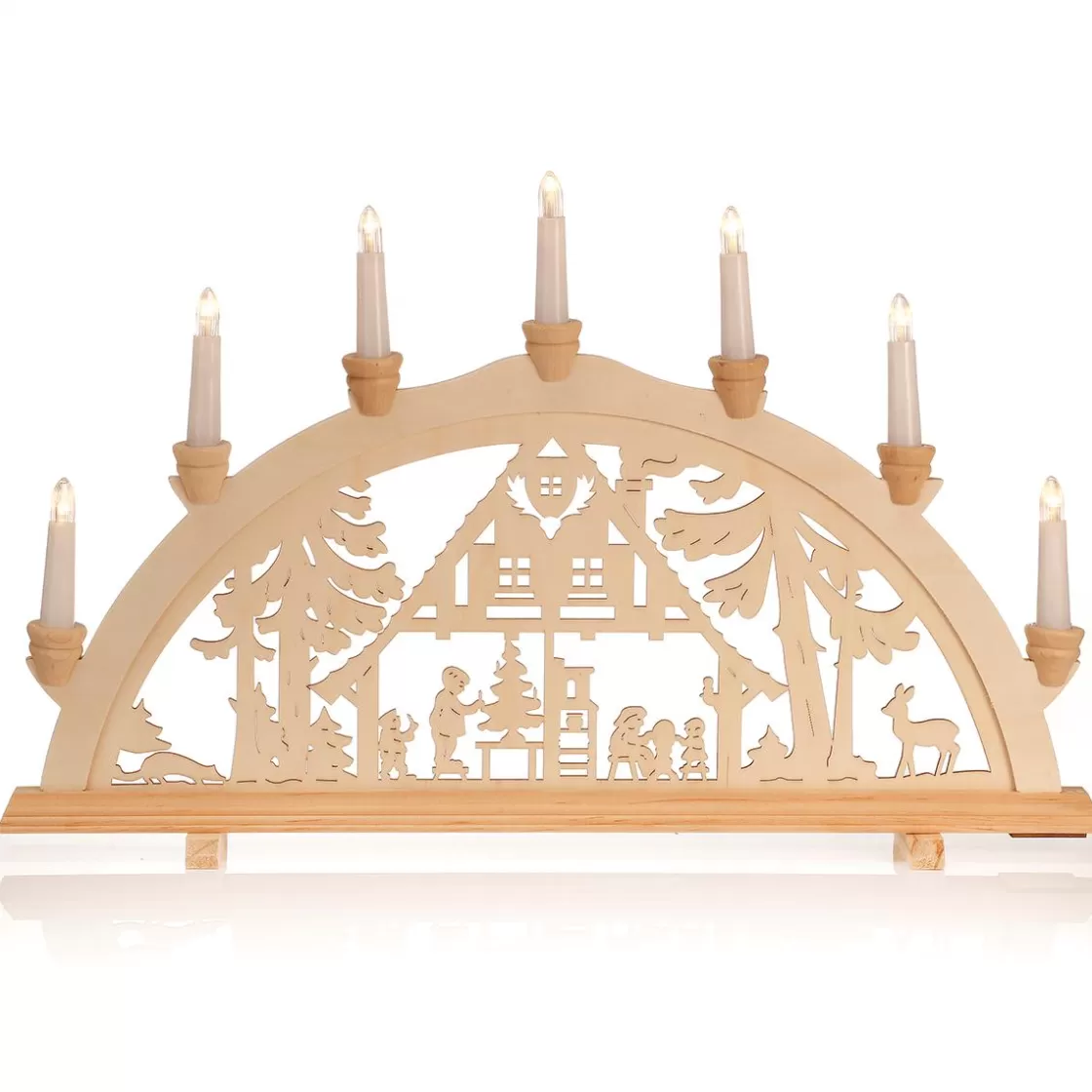 Luz Decorativa | Figuras De Navidad>DecoWoerner Arco De Vela "Cabaña Del Bosque" 7 Llamas De Madera 58 Cm blanco