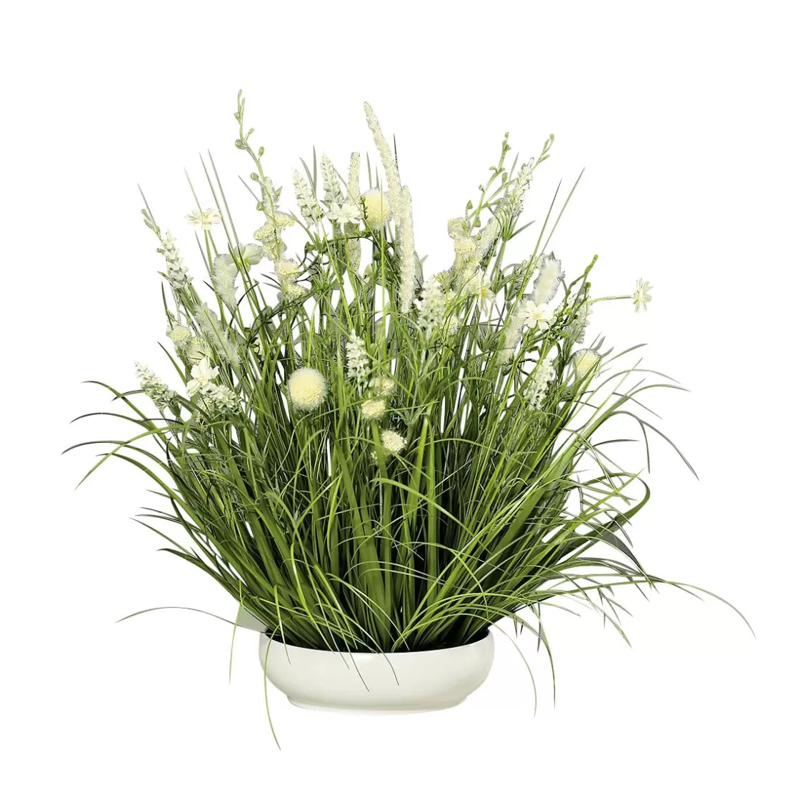 Hierba Decorativa>DecoWoerner Arreglo De Flores Artificiales Pradera Blanca En Cuenco 58 Cm blanco