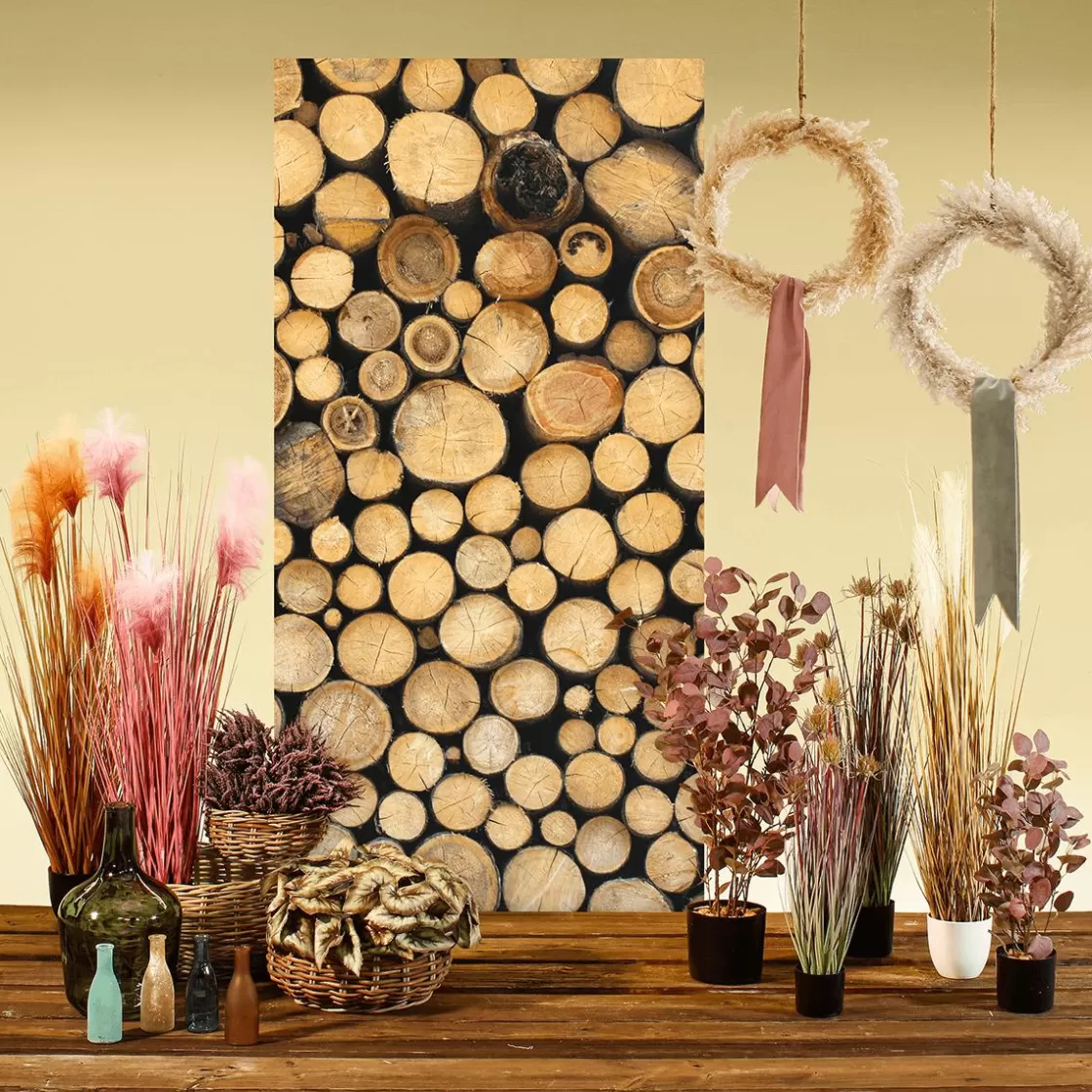 Decoración Natural | Decoración De Invierno>DecoWoerner Bandera De Tela Ignífuga "Pila De Madera" De Tela De Bandera 100 X 200 Cm marrón