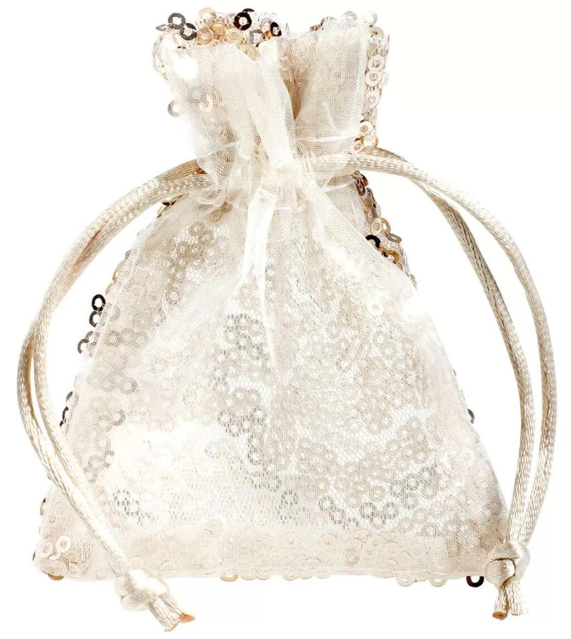 Bolsitas Con Cordón>DecoWoerner Bolsitas De Organza Lentejuelas 10 Cm, 10 Piezas, Champán blanco