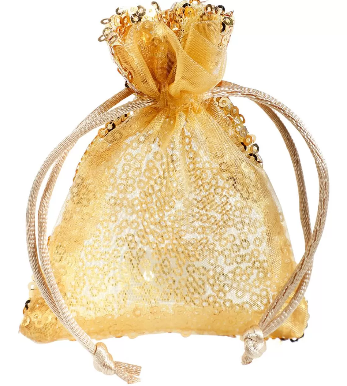 Bolsitas Con Cordón>DecoWoerner Bolsitas De Organza Lentejuelas 10 Cm, 10 Piezas, oro
