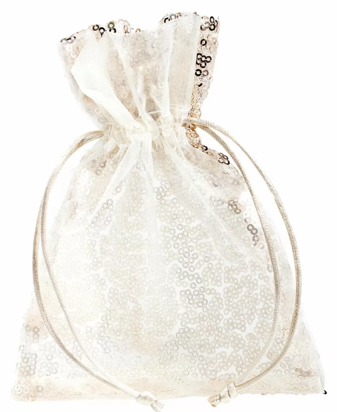 Bolsitas Con Cordón>DecoWoerner Bolsitas De Organza Lentejuelas 18 Cm, 10 Piezas, Champán blanco