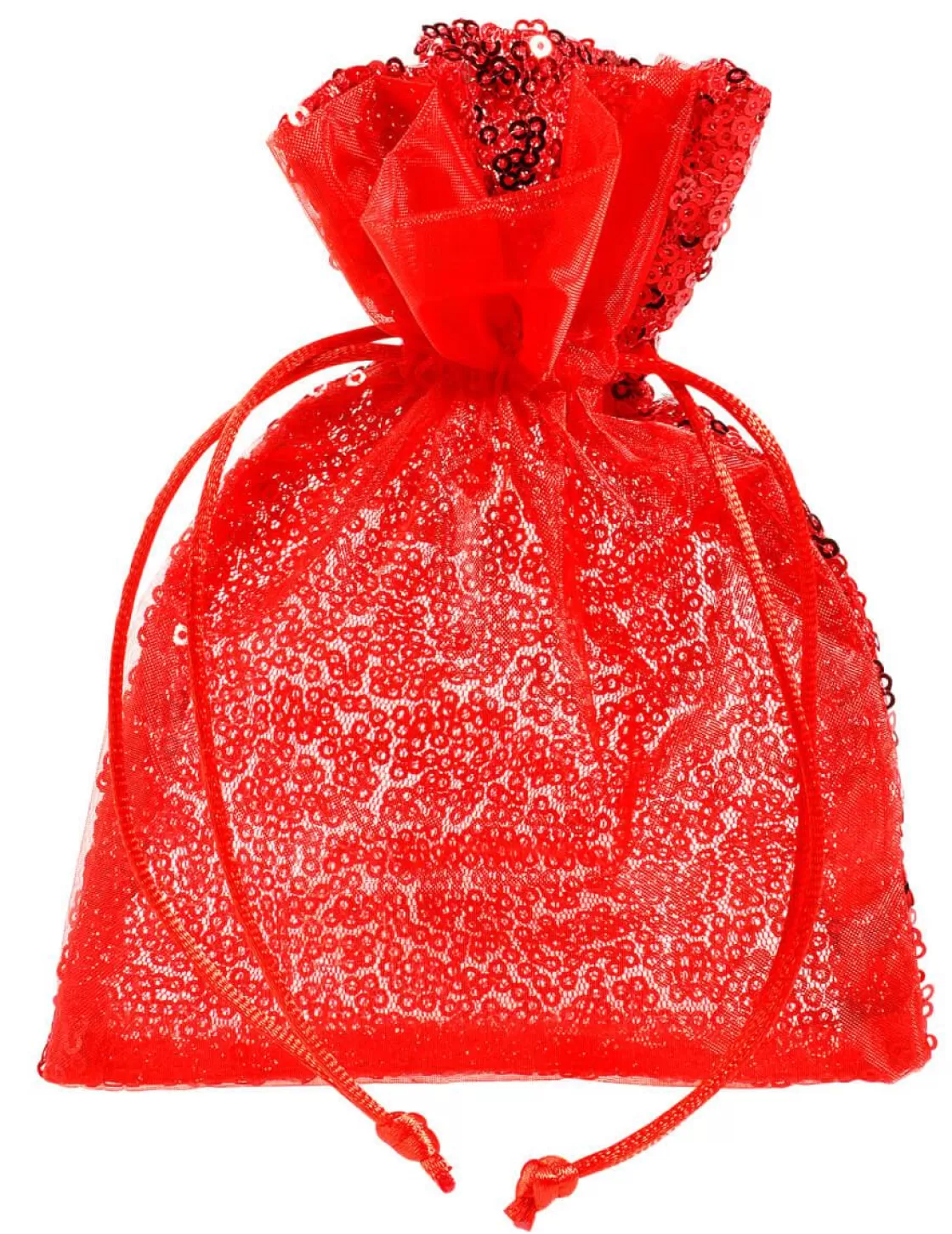 Bolsitas Con Cordón | Decoración Temática>DecoWoerner Bolsitas De Organza Lentejuelas 18 Cm, 10 Piezas, rojo