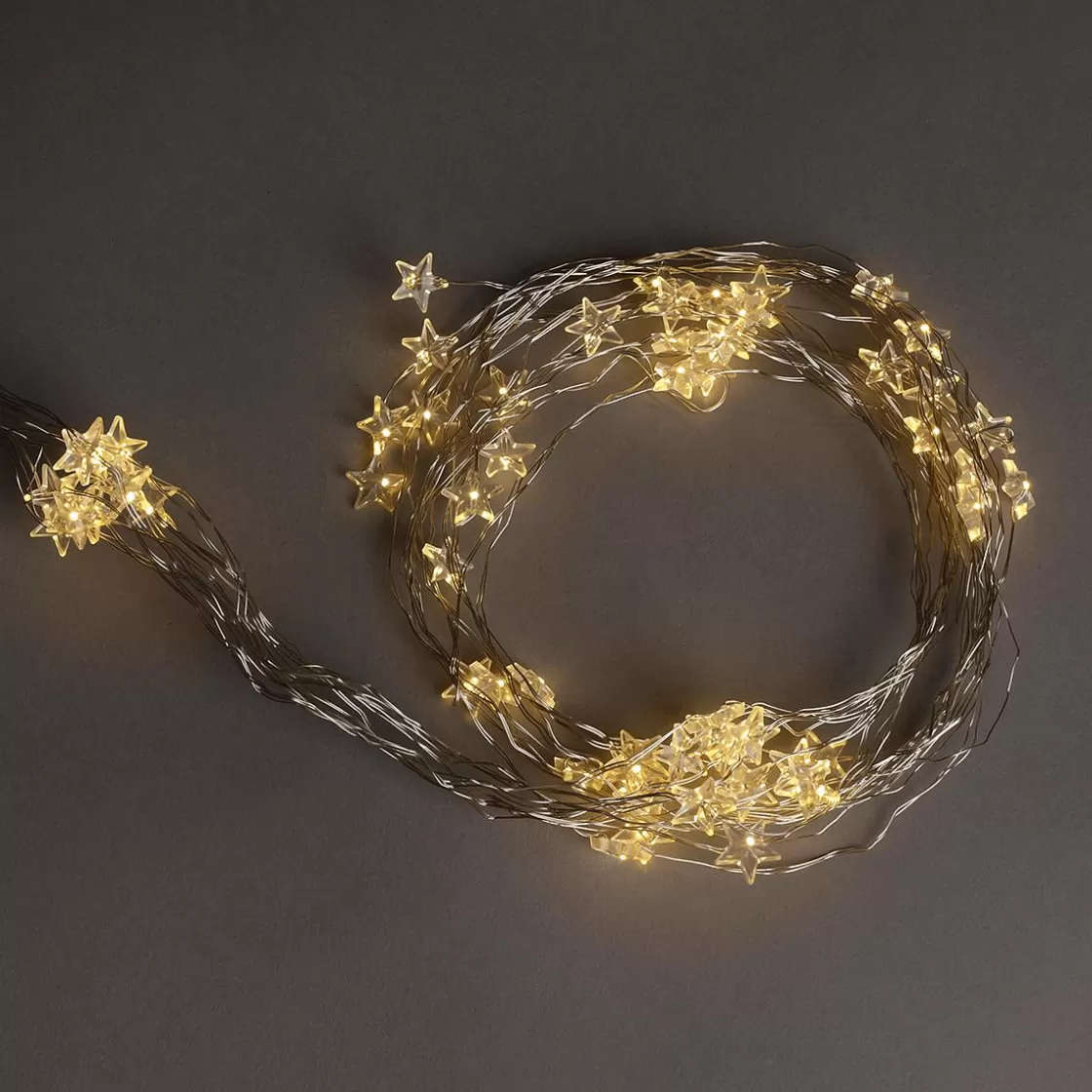 Luz Decorativa | Luces De Navidad>DecoWoerner Cadena De Luces De Estrella De Micro LED Con Luz Cálida Que Funciona Con Pilas 80 Cm transparente