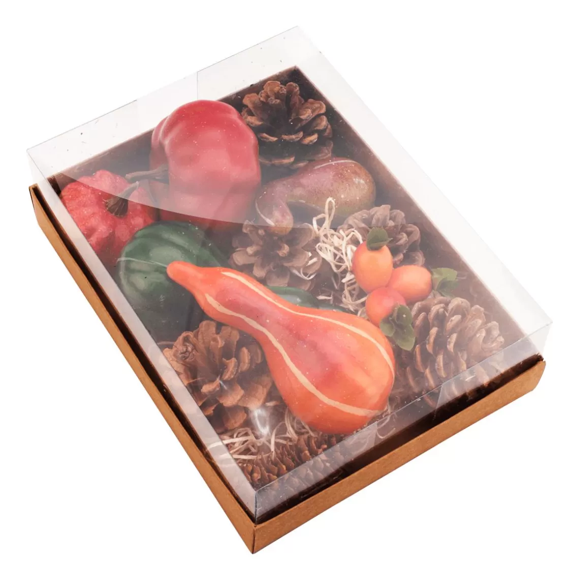 Decoración Dispersa | Decoración De Otoño>DecoWoerner Caja Decorativa De Calabazas Con Piñas 20 X 15 X 6 Cm multicolor