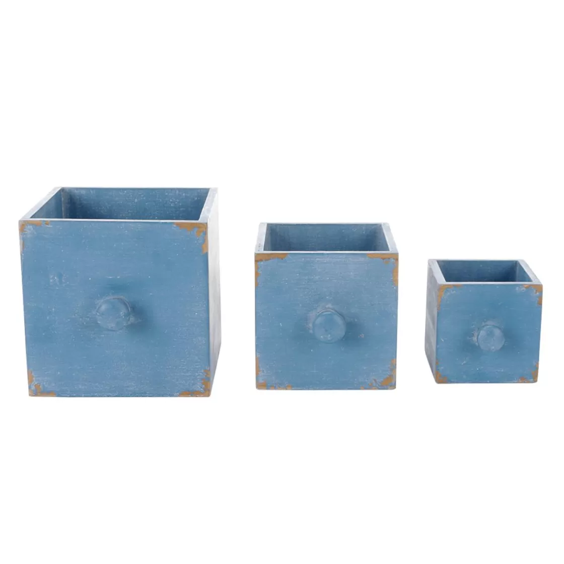 Decoración De Verano | Macetas Y Artículos De Decoración>DecoWoerner Cajones De Madera Rústica 3 Piezas 9 X 12 X 15 Cm azul