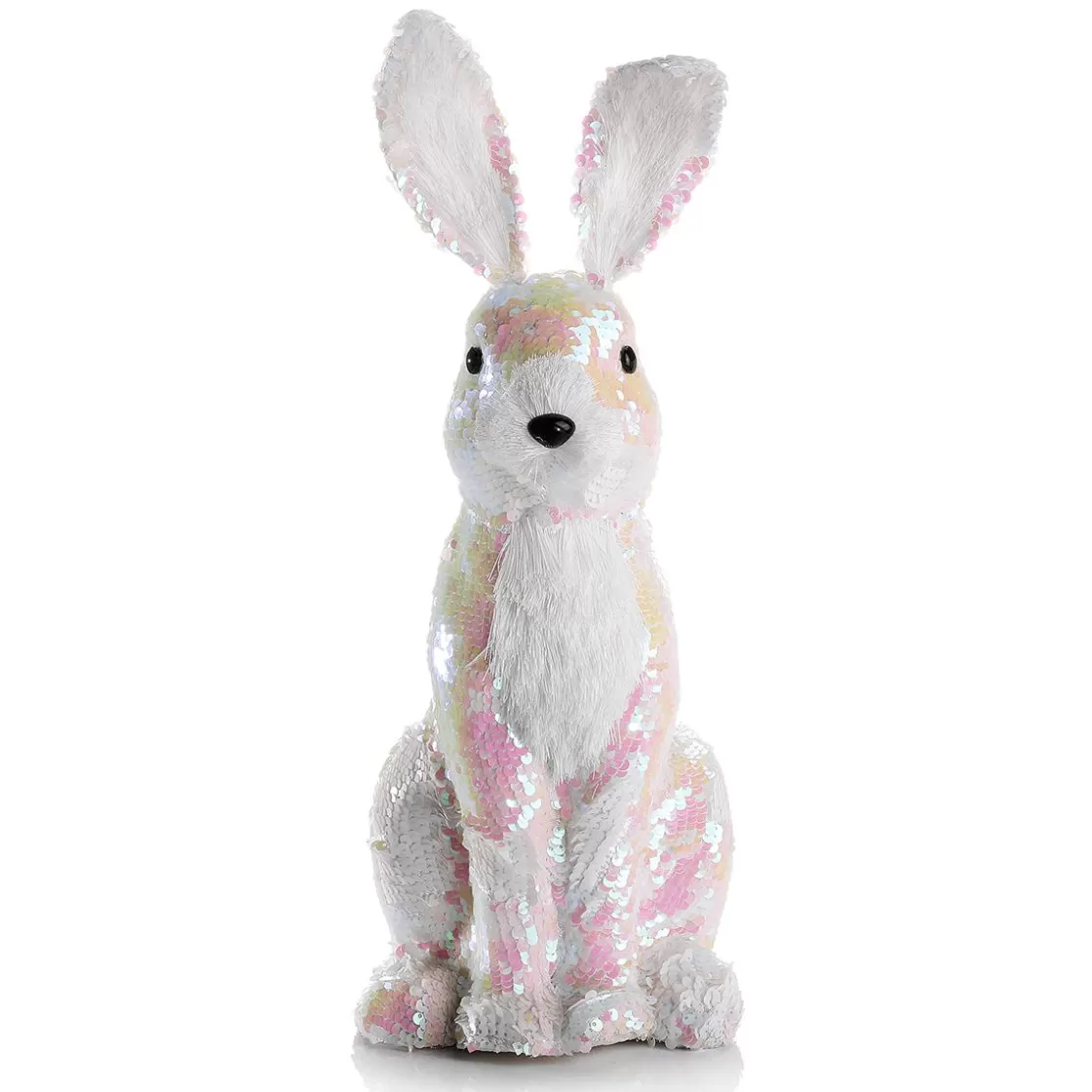 Decoración De Animales | Decoración De Pascua>DecoWoerner Conejo De Pascua Decorativo Con Lentejuelas Reversibles Iridiscente 42 Cm blanco
