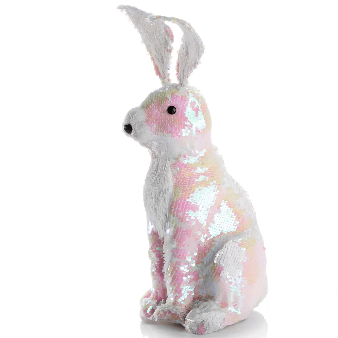 Decoración De Animales | Decoración De Pascua>DecoWoerner Conejo De Pascua Decorativo Con Lentejuelas Reversibles Iridiscente 42 Cm blanco
