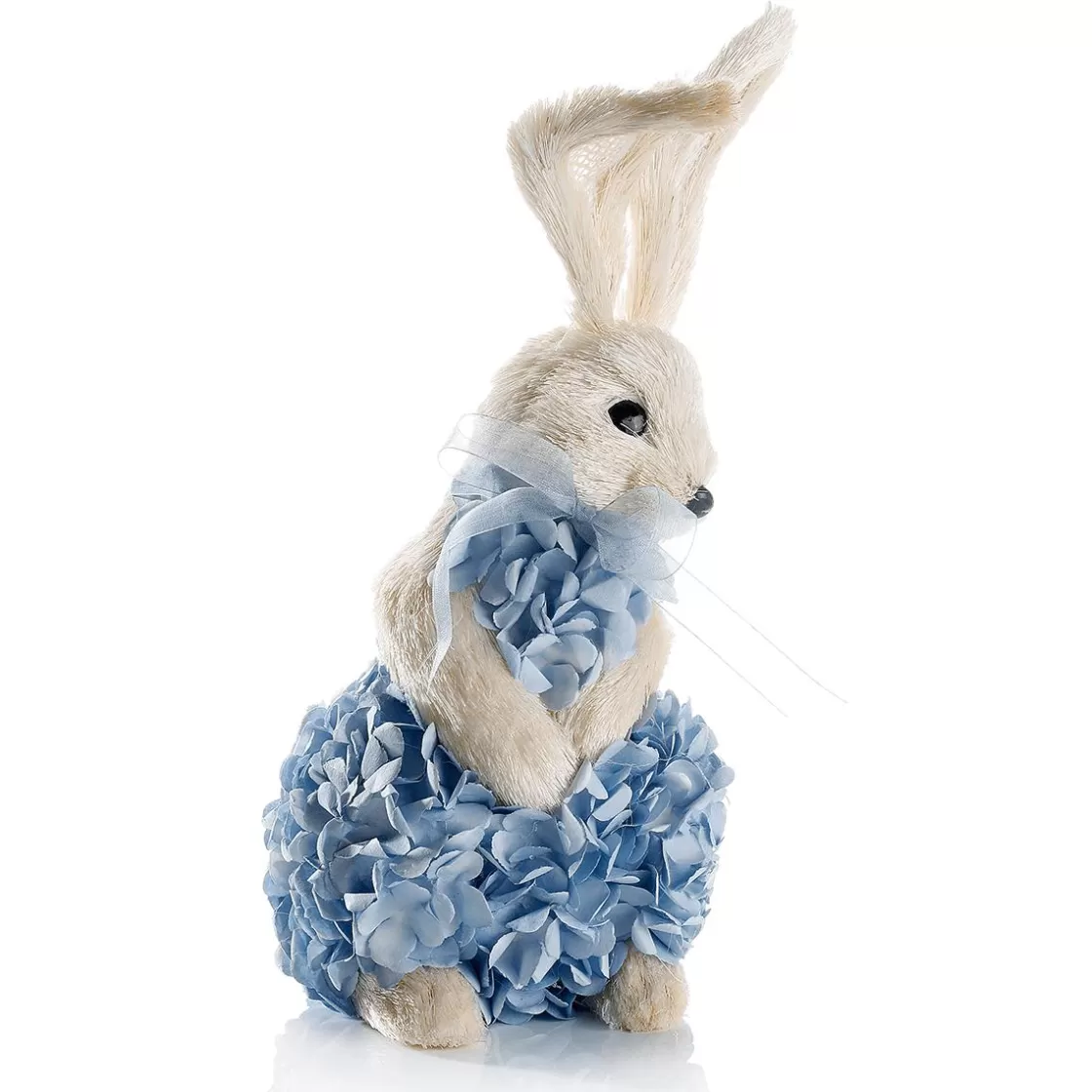 Decoración De Animales | Decoración De Pascua>DecoWoerner Conejo De Pascua Decorativo De Espuma Dura Y Sisal Con Vestido De Hortensias 30 Cm azul