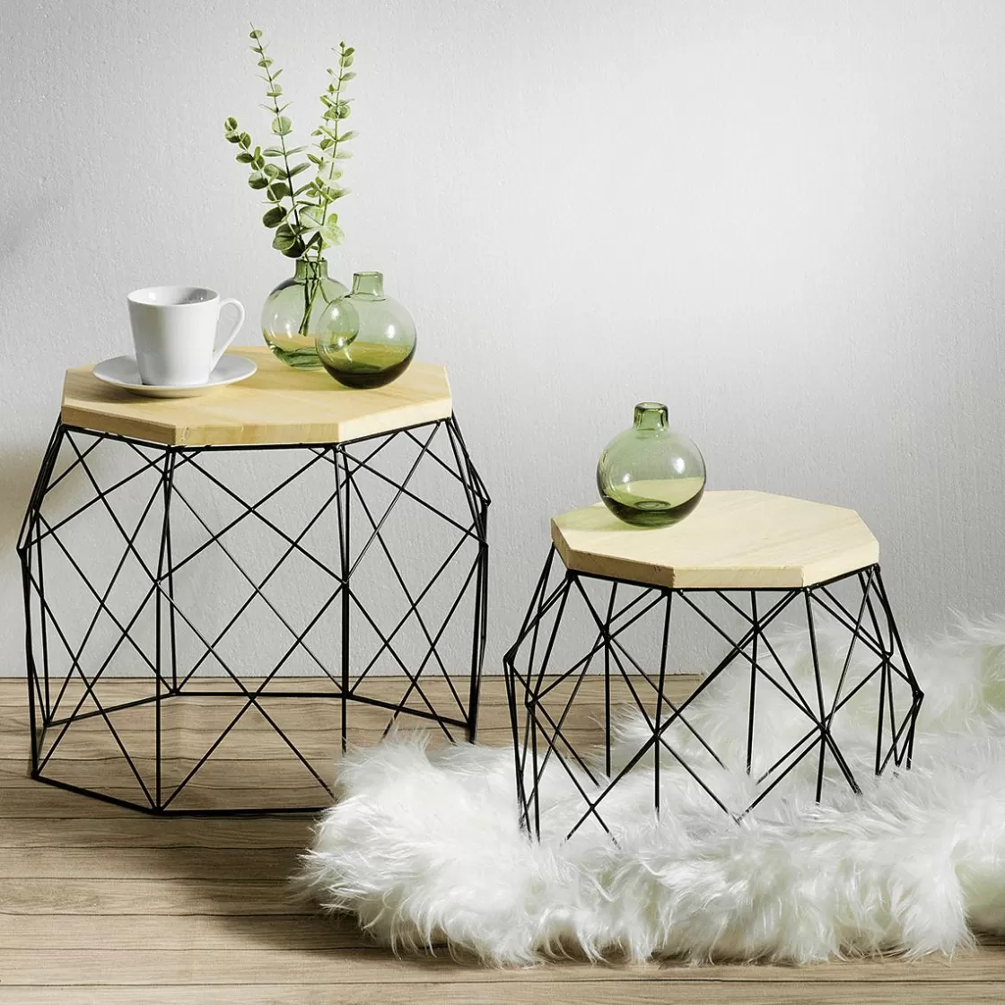 Expositores Para Tiendas | Decoración Natural>DecoWoerner Conjunto De 2 Mesas Auxiliares "Hexágono" negro