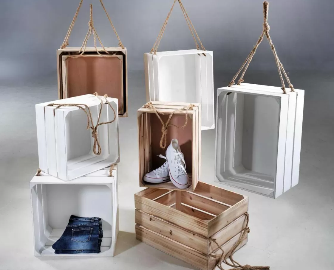 Expositores Para Tiendas | Decoración De Otoño>DecoWoerner Conjunto De Cajas De Madera, 2 Piezas 43/48 Cm blanco