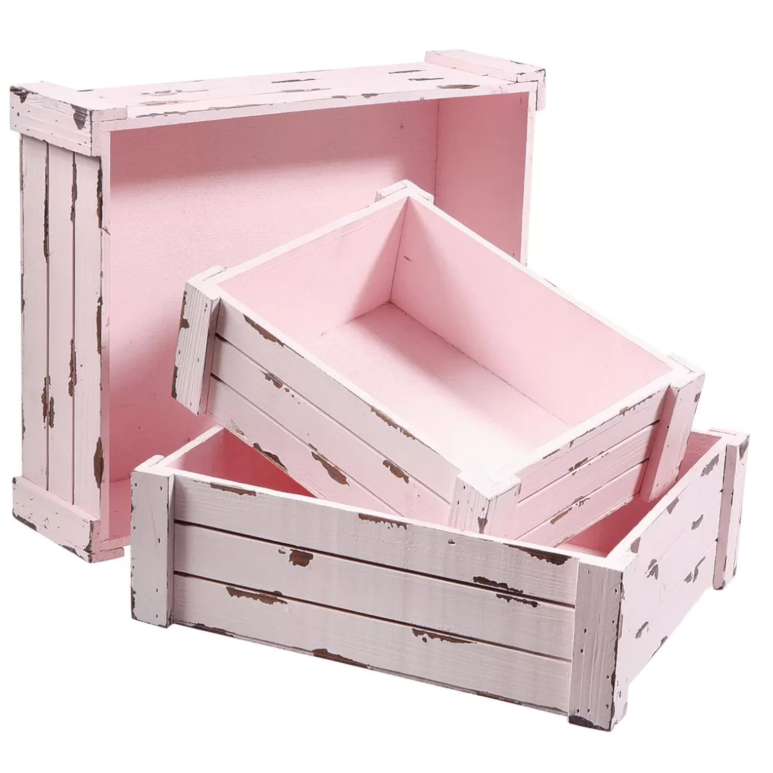 Expositores Para Tiendas | Macetas Y Artículos De Decoración>DecoWoerner Conjunto De Cajas De Madera, do rosa