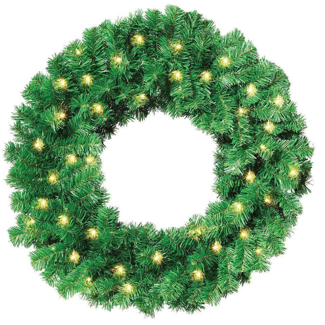 Decoración Navideña Xxl | Coronas De Navidad>DecoWoerner Corona De Abeto Basic, LED, Ø 80 Cm, Carácter Tridimensional verde