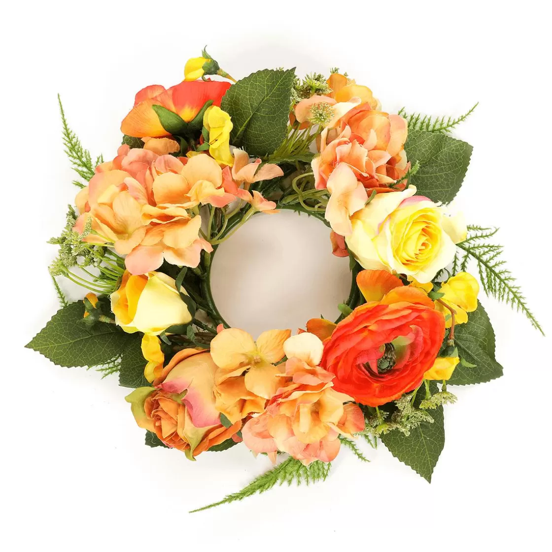 Decoración De Primavera | Ramos Y Coronas De Flores>DecoWoerner Corona De Flores De Hortensia Artificial 30 Cm Ø naranja