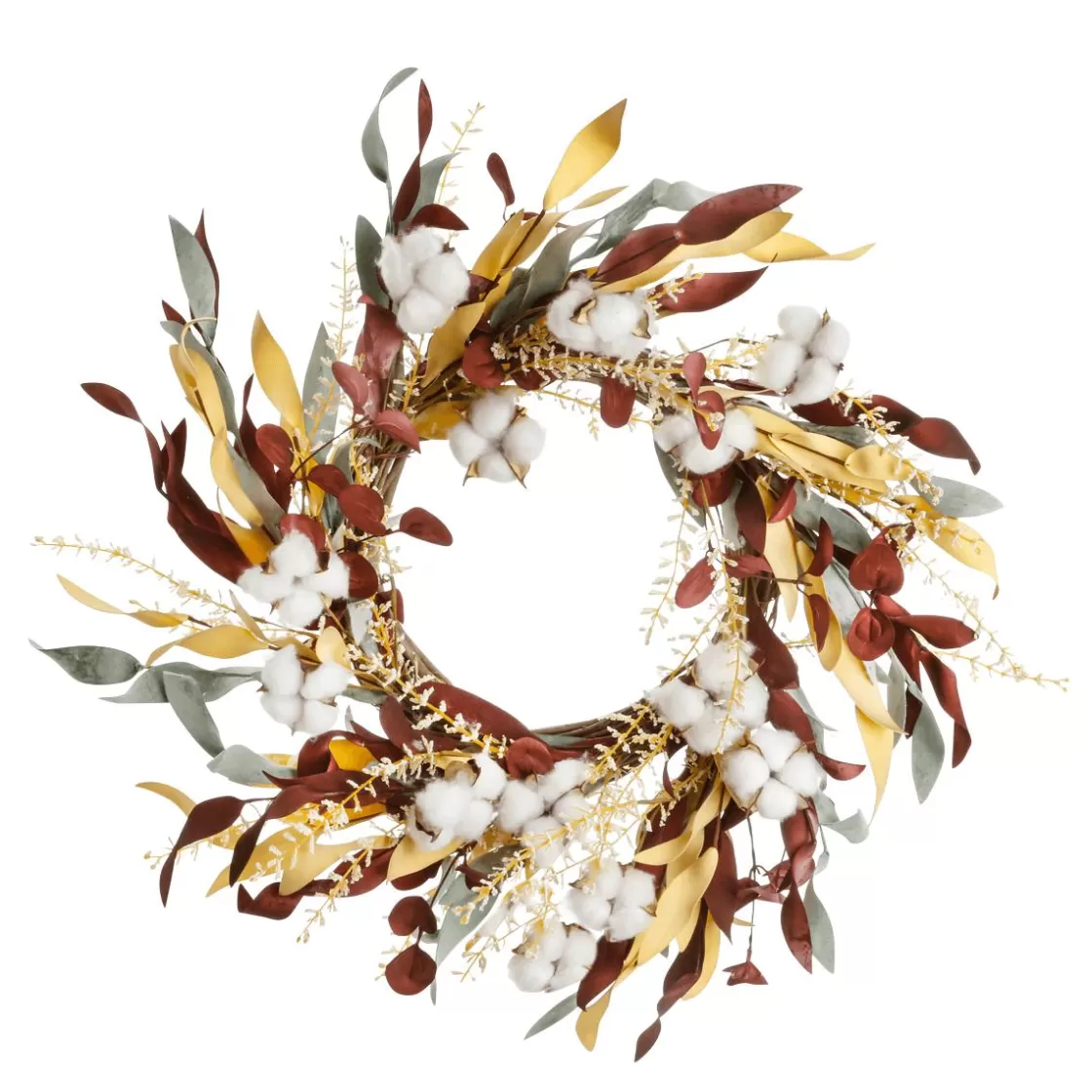 Decoración De Otoño | Ramos Y Coronas De Flores>DecoWoerner Corona Decorativa De Otoño "Mezcla De Algodón, Flores Y Hierba" Ø 56 Cm marrón