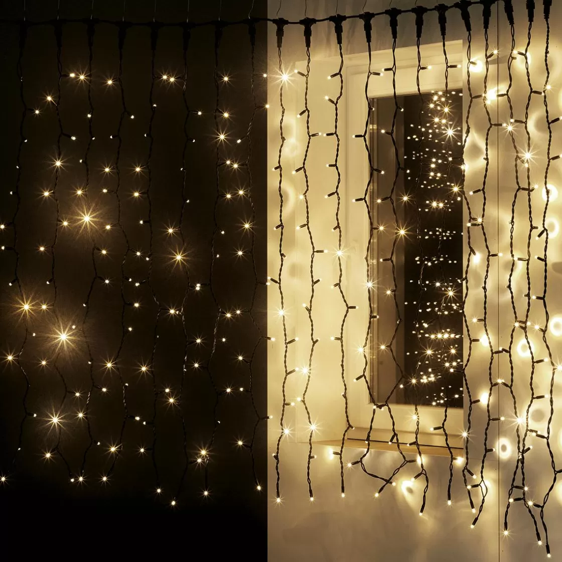 Luces De Navidad>DecoWoerner Cortina De Luz Negra 200 X 150 Cm, 300 LED Blanco Cálido, IP44
