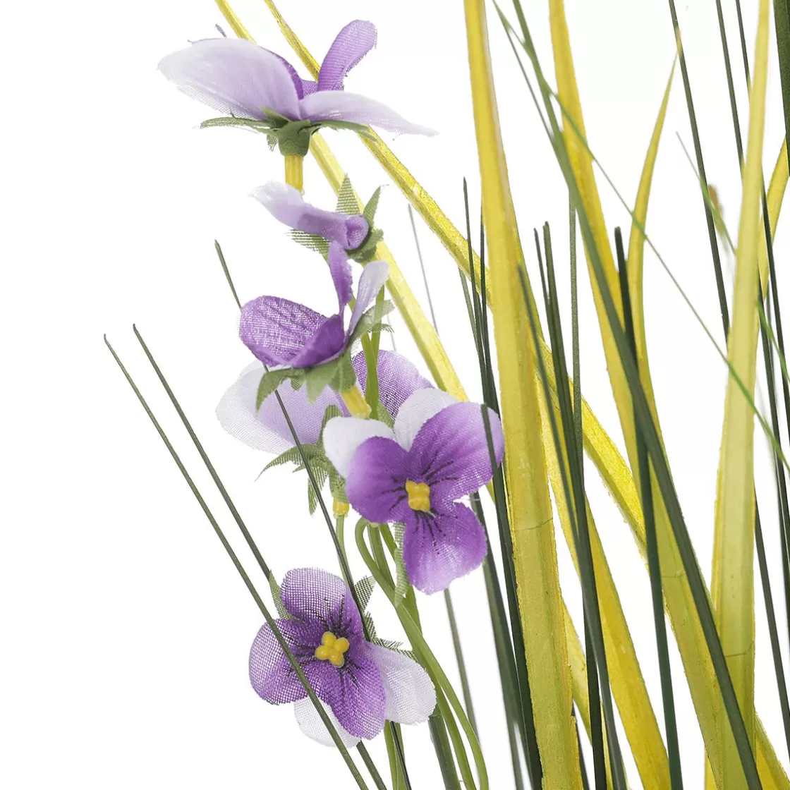 Hierba Decorativa | Flores Artificiales>DecoWoerner Césped Decorativo Con Pensamientos 48 Cm Púrpura violeta