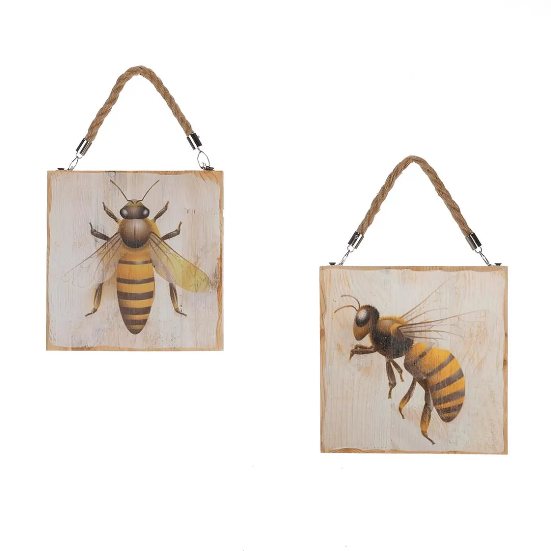 Decoración De Verano | Decoración De Primavera>DecoWoerner Cuadros Murales De Madera Letreros De Madera Con Motivo De Abeja 2 Piezas 19 X 19 X 1,7 Cm amarillo