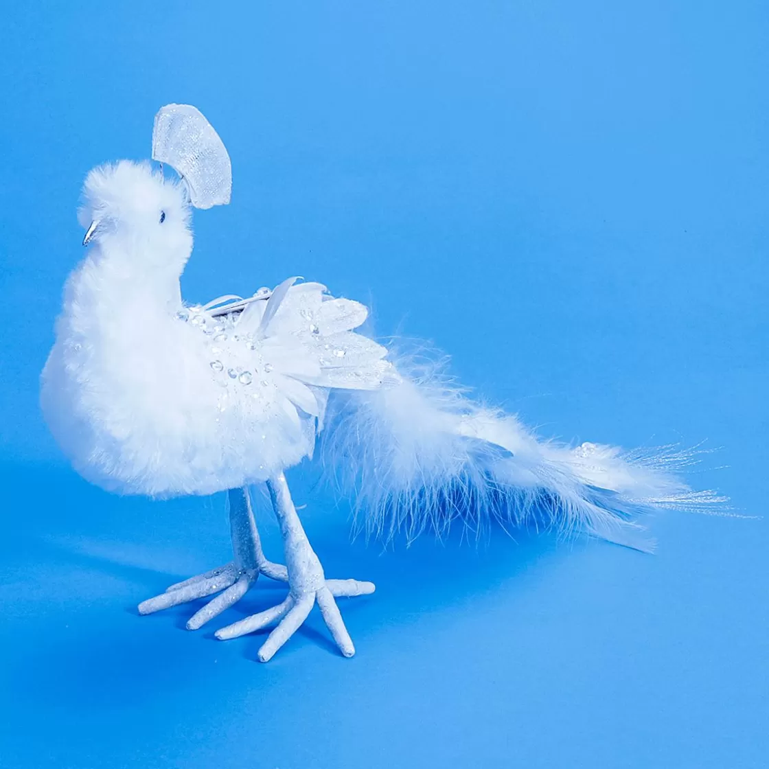 Decoración De Animales>DecoWoerner Deco Peacock Glitter 7 X 40 X 20 Cm blanco
