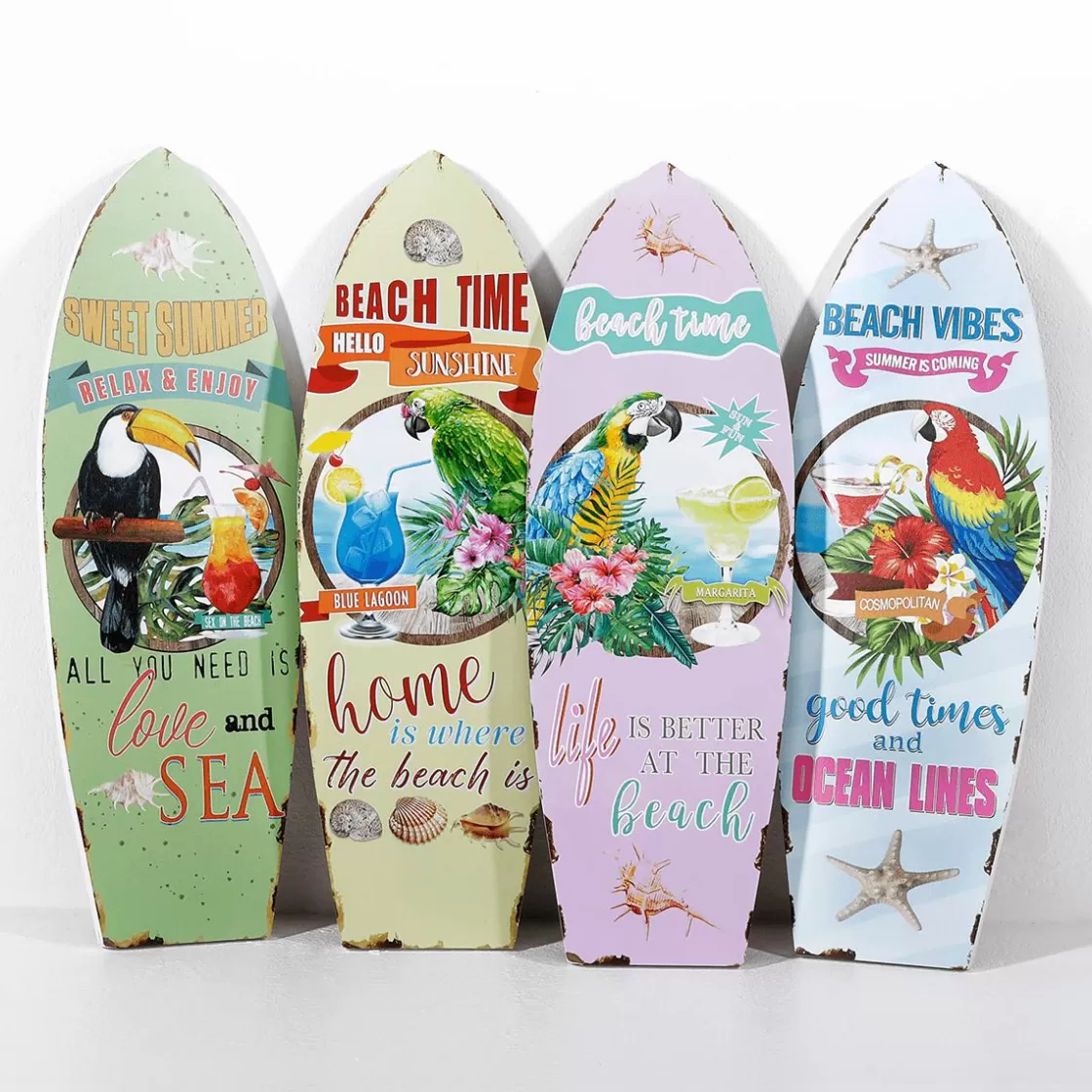 Decoración De Verano>DecoWoerner Decoración Mural Tabla De Surf Retro 4 Piezas, Pastel, 60 X 20 X 2 Cm multicolor