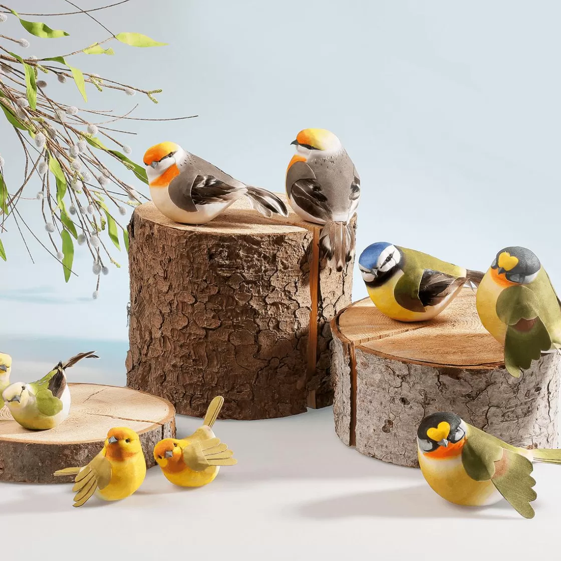 Decoración De Animales | Decoración De Primavera>DecoWoerner Decoración Pájaro Verde Amarillo 19 Cm azul