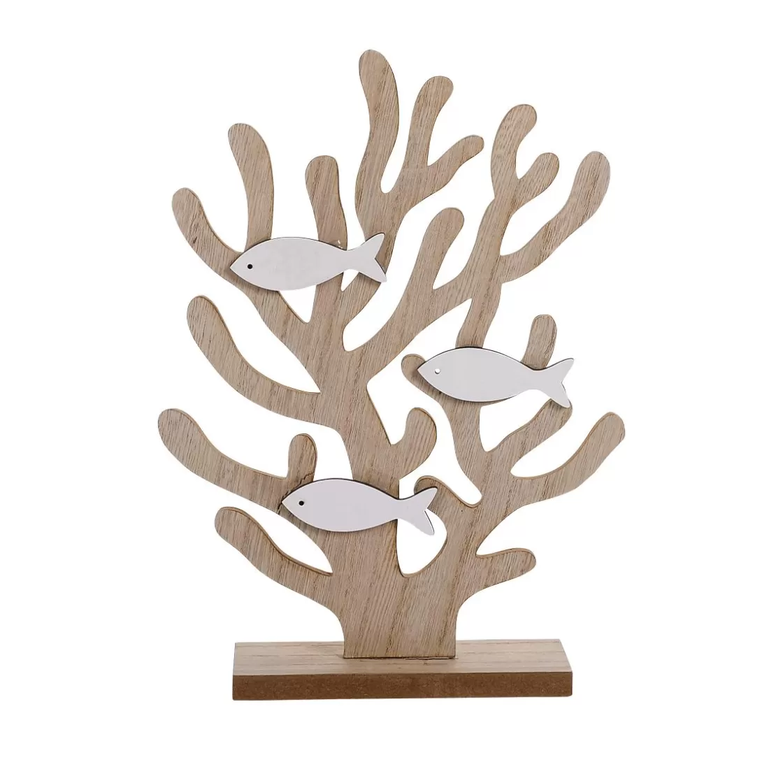 Decoración De Verano>DecoWoerner Expositor Decorativo De Madera De Coral Con Peces 22 X 6 X 30 Cm Madera natural
