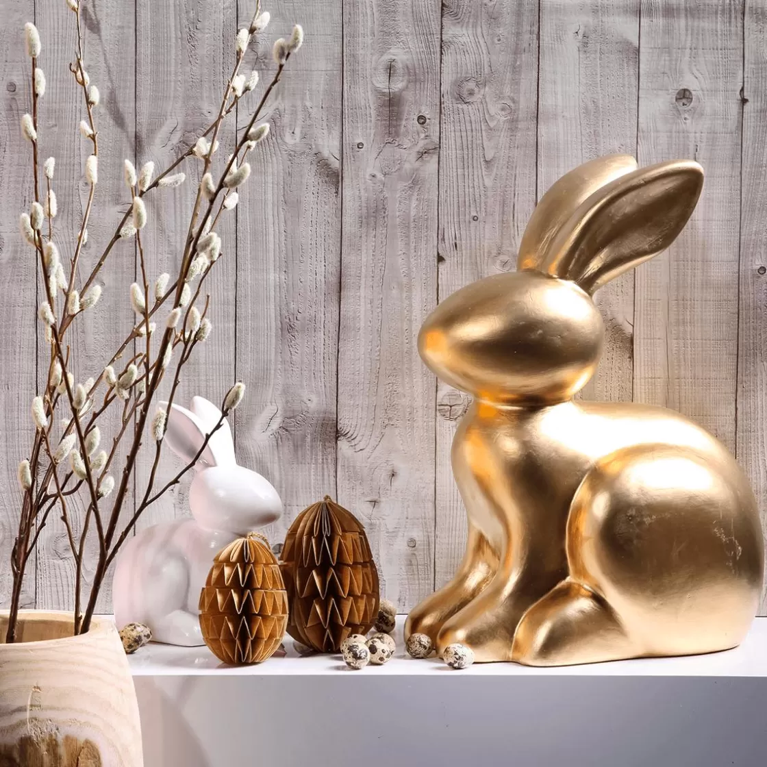 Decoración De Animales | Decoración De Pascua>DecoWoerner Figura Decorativa Conejo De Pascua Dorado, 50 Cm oro