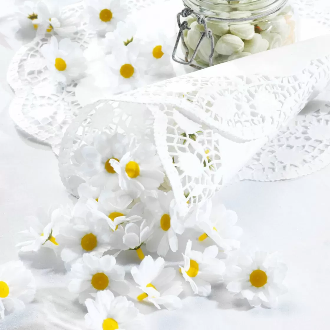 Decoración Dispersa | Decoración De Primavera>DecoWoerner Flores De Margaritas Decorativas, 72 Piezas blanco