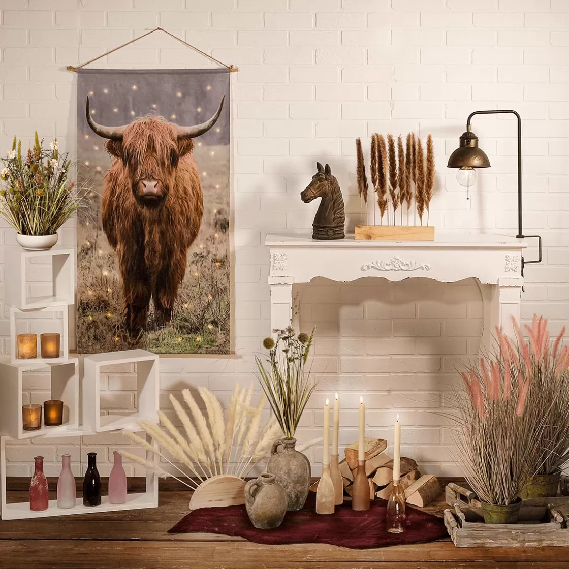 Decoración Natural | Decoración De Otoño>DecoWoerner Fronda De Hierba De La Pampa Blanca Al Palo 45 Cm blanco