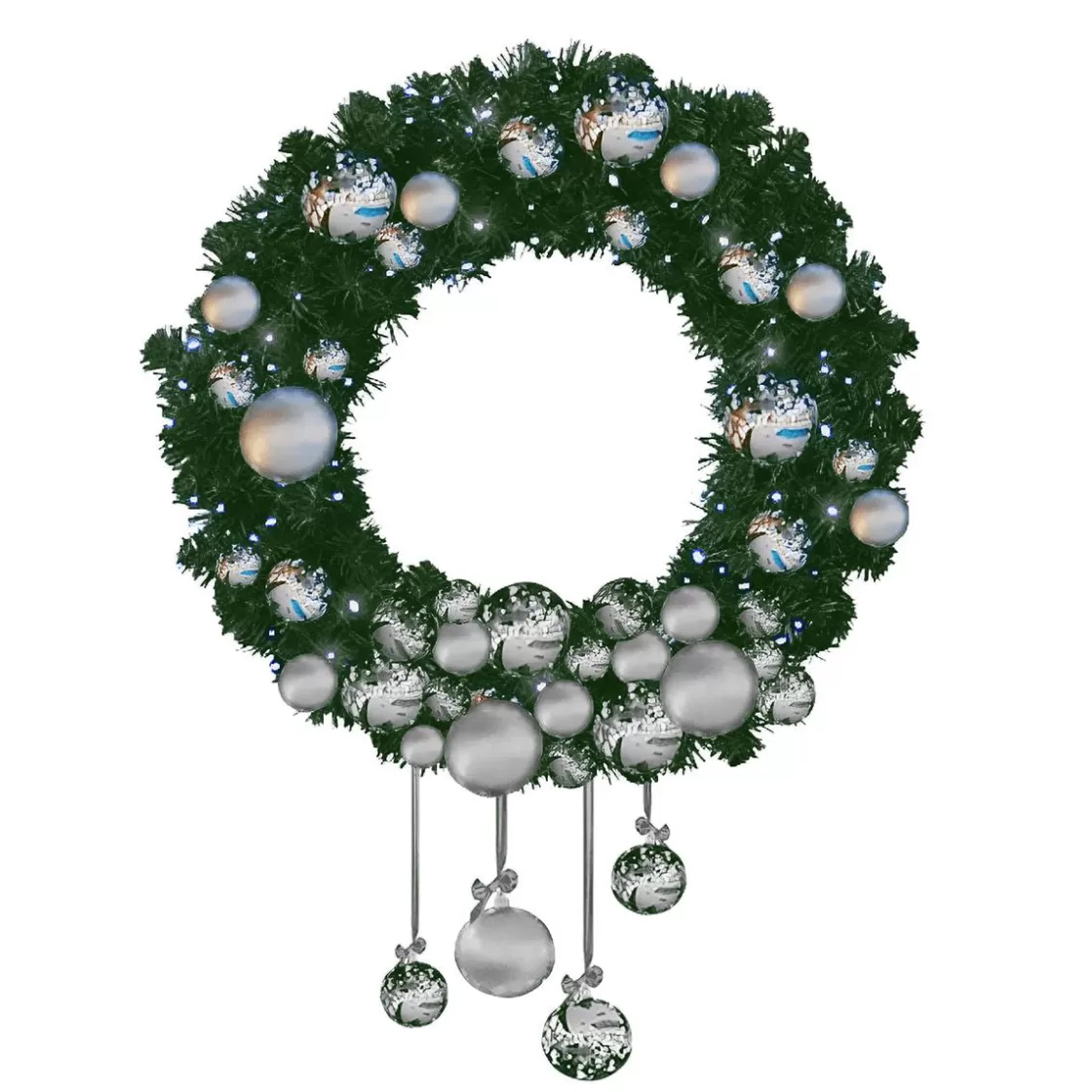 Coronas De Navidad>DecoWoerner Guirnalda Luvi Con Bolas Y Led Frío 120 Cm Ø plata