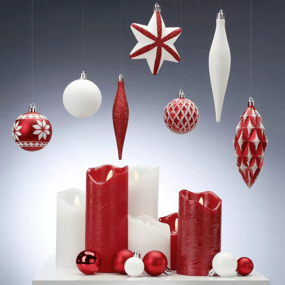 Bolas De Navidad>DecoWoerner Juego De Bolas De Navidad XXL Blanco 3 - 14 Cm De Largo Y 3 - 6 Cm De Diámetro Con Percha Metálica rojo