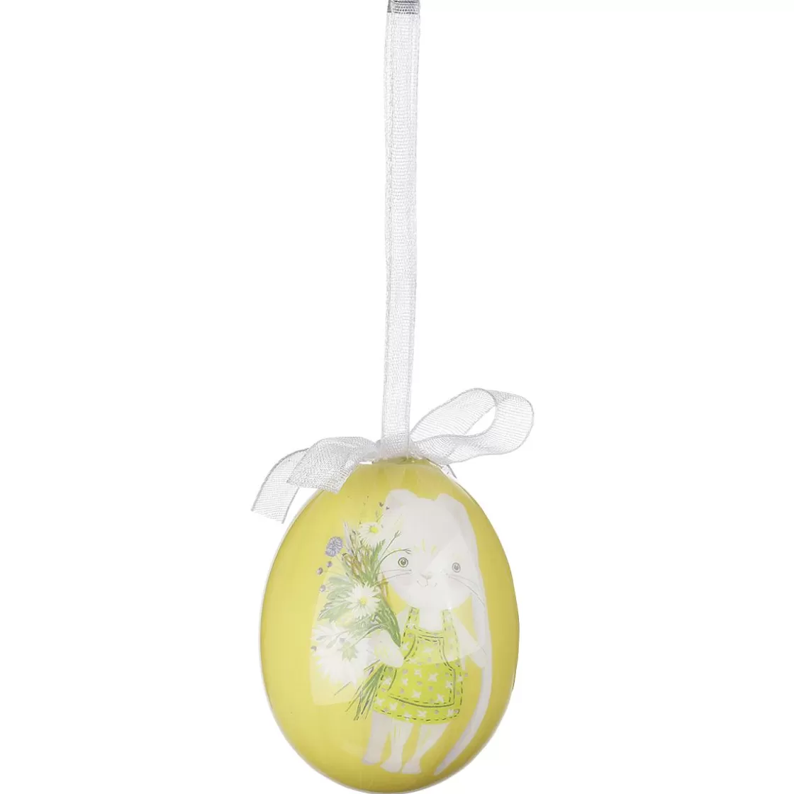 Decoración De Pascua>DecoWoerner Juego De Huevos De Pascua De Espuma Para Colgar, Amarillo Con Dibujo De Conejo Y Lazo 8pcs. multicolor