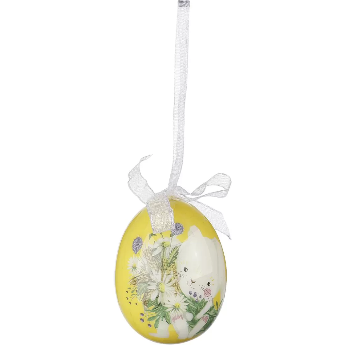 Decoración De Pascua>DecoWoerner Juego De Huevos De Pascua De Espuma Para Colgar, Amarillo Con Dibujo De Conejo Y Lazo 8pcs. multicolor