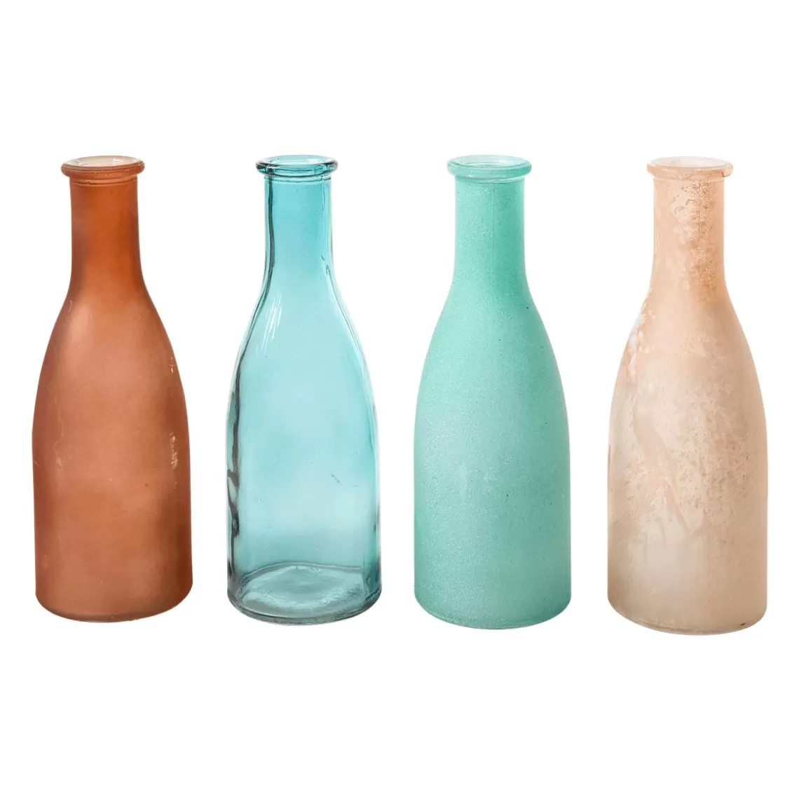 Decoración De Verano | Macetas Y Artículos De Decoración>DecoWoerner Juego De Jarrones De Vidrio De 18 Cm De Alto, 4 Piezas, Azul/beige multicolor