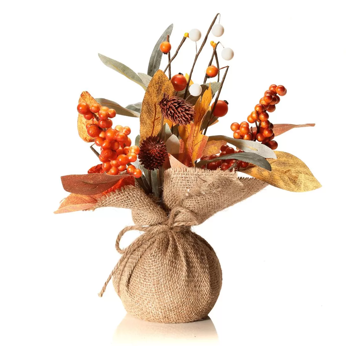 Decoración De Otoño | Ramos Y Coronas De Flores>DecoWoerner Manojo De Otoño Artificial En Maceta De Yute 10 X 26 Cm /marrón naranja