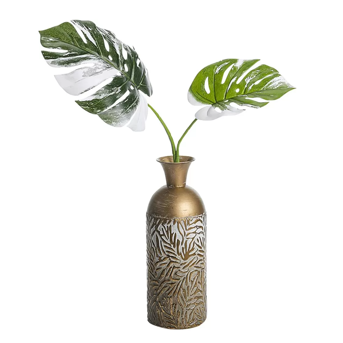 Decoración De Verano | Hojas>DecoWoerner Monstera Deliciosa Artificial Albo Variegata Hojas-Rama 85 Cm verde