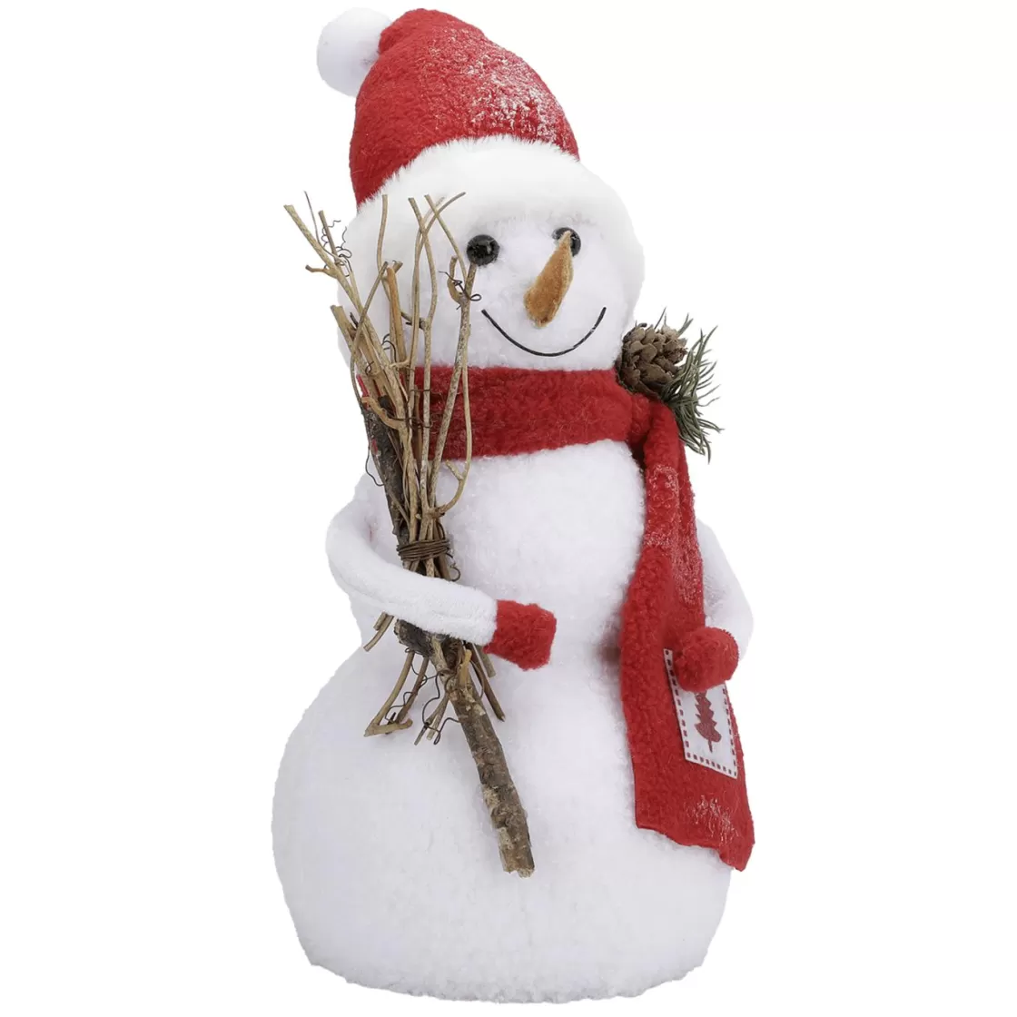 Decoración De Invierno | Figuras De Navidad>DecoWoerner Muñeco De Nieve Decorativo Con Ropa Roja 30 Cm blanco