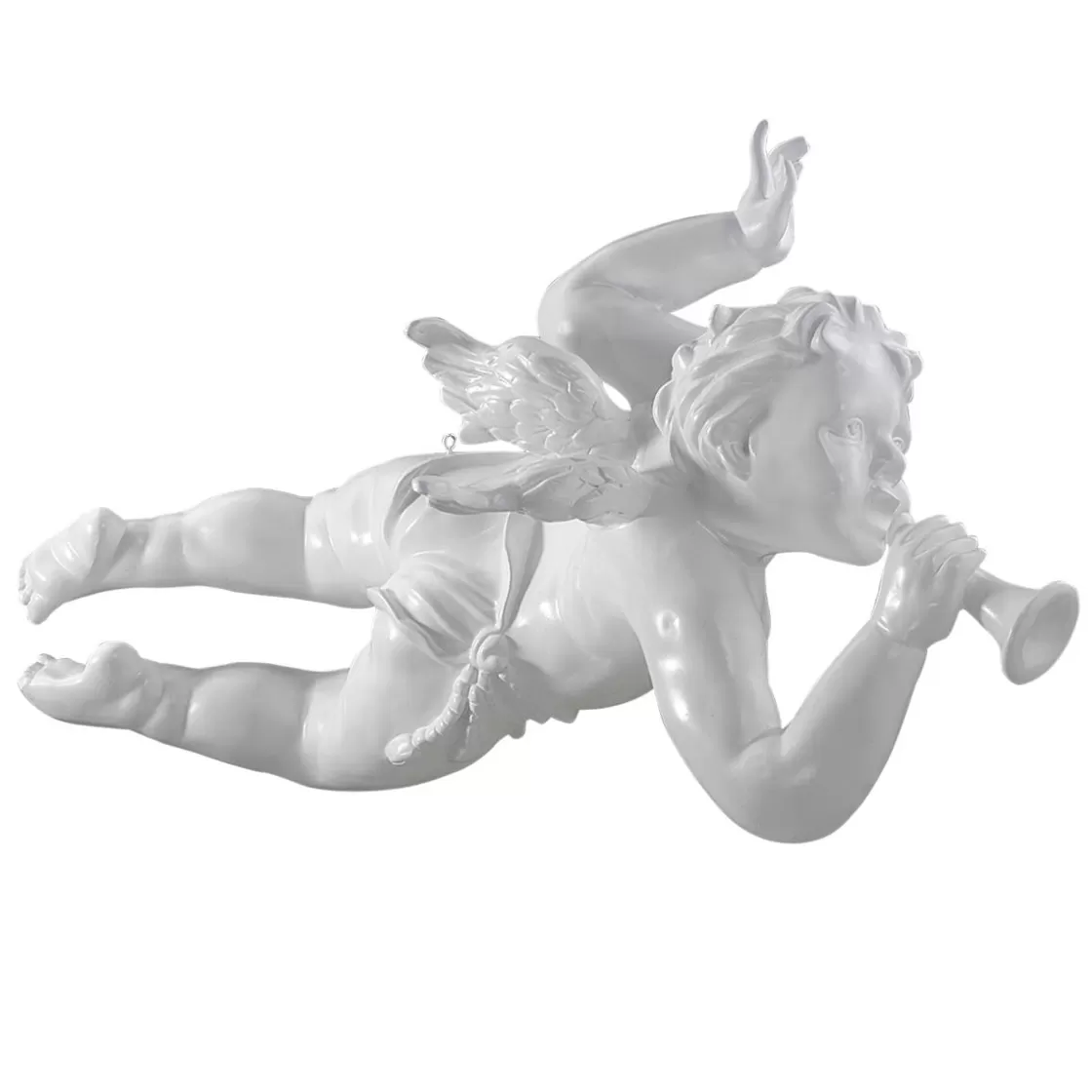 Decoración Navideña Xxl>DecoWoerner Ángel Barroco Volador Con Cuerno, 120 Cm, blanco