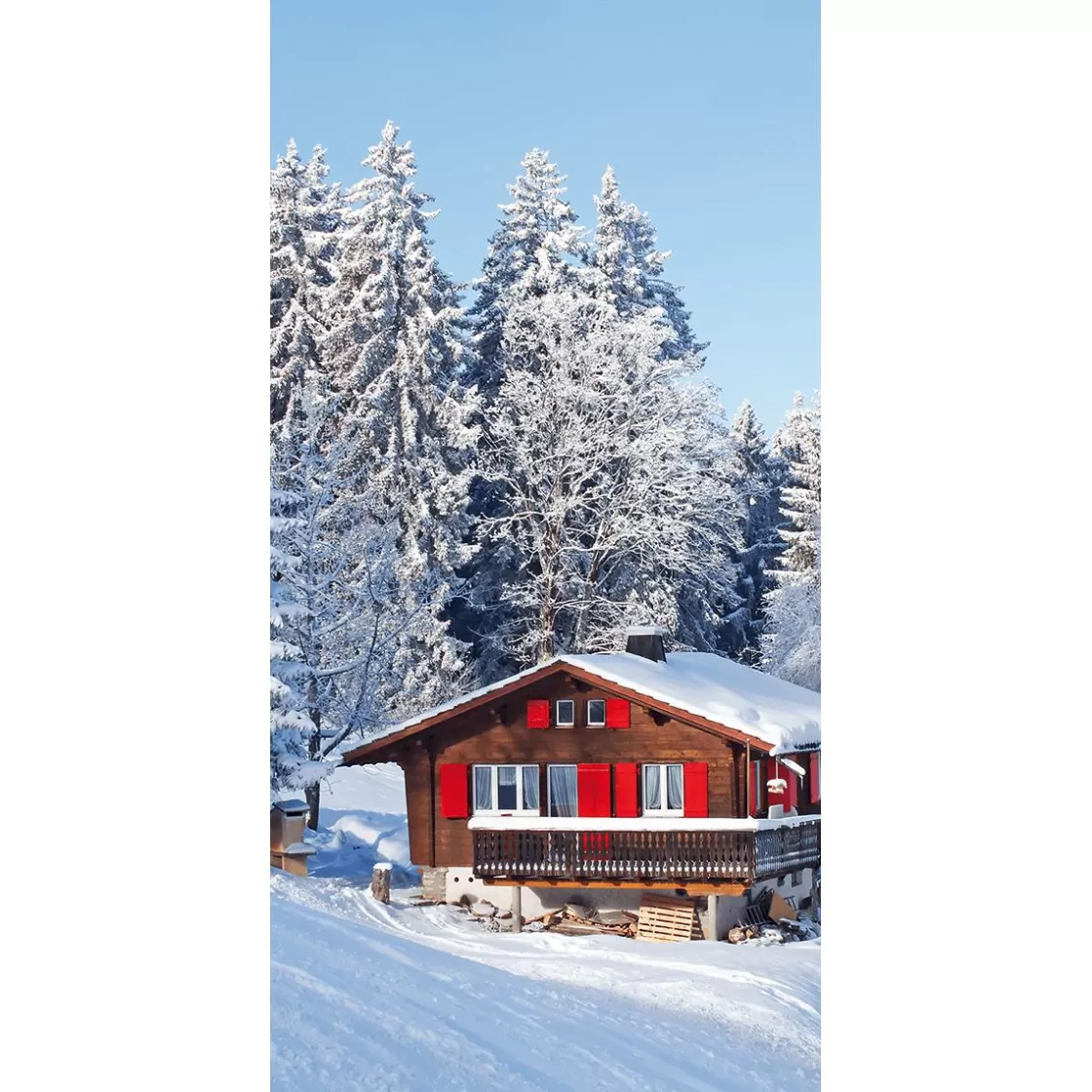 Decoración De Invierno | Pancartas De Navidad E Invierno>DecoWoerner Pancarta De Tela Ignífuga "Cabaña De Esquí Con Persianas Rojas" De Tela De Bandera 100 X 200 Cm rojo