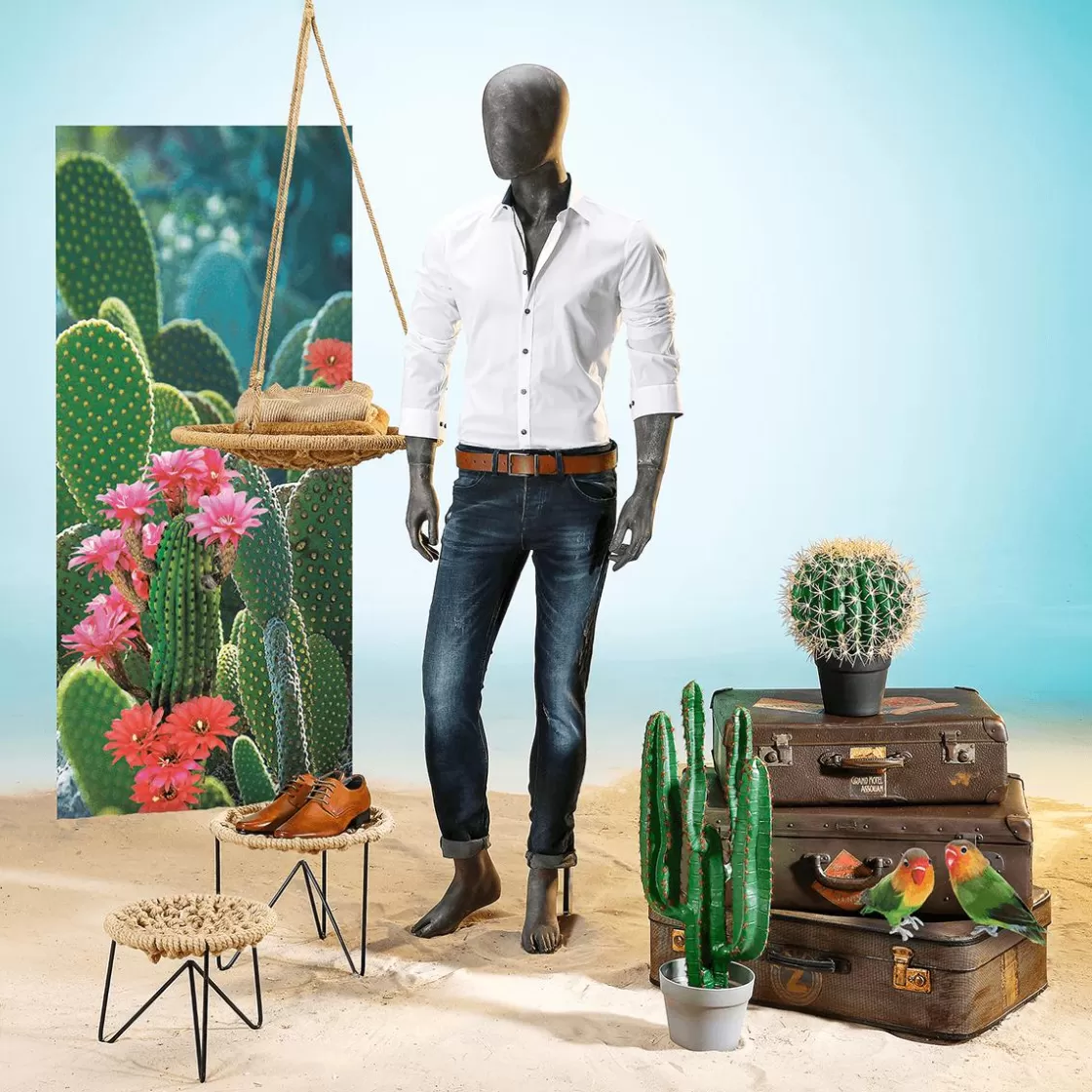 Decoración De Verano | Pancartas Temáticas>DecoWoerner Pancarta De Tela Ignífuga "Cactus En Flor" En Tela De Bandera 75 X 180 Cm verde