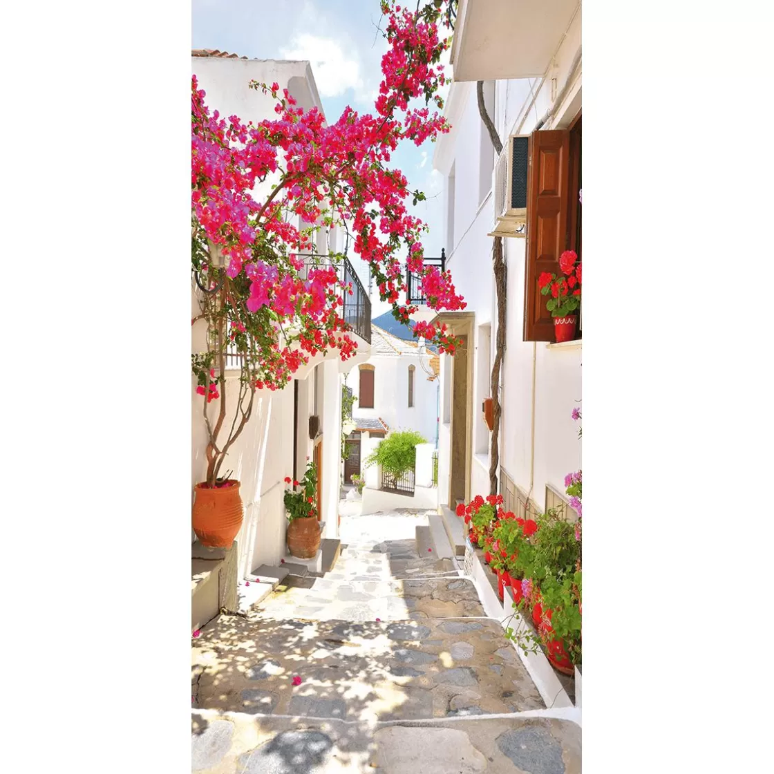 Decoración De Verano | Pancartas De Verano>DecoWoerner Pancarta De Tela Ignífuga "Callejón Del Mediterráneo Con Buganvilla" De Tela De Bandera 100 X 200 Cm rosa