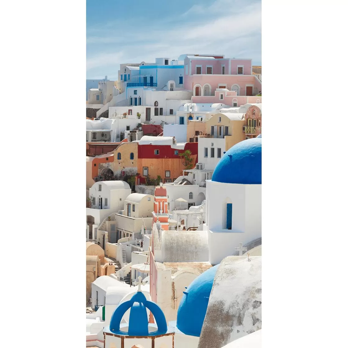 Decoración De Verano | Pancartas De Verano>DecoWoerner Pancarta De Tela Ignífuga "Casas En Santorini, Grecia" Tela De Bandera 100 X 200 Cm blanco