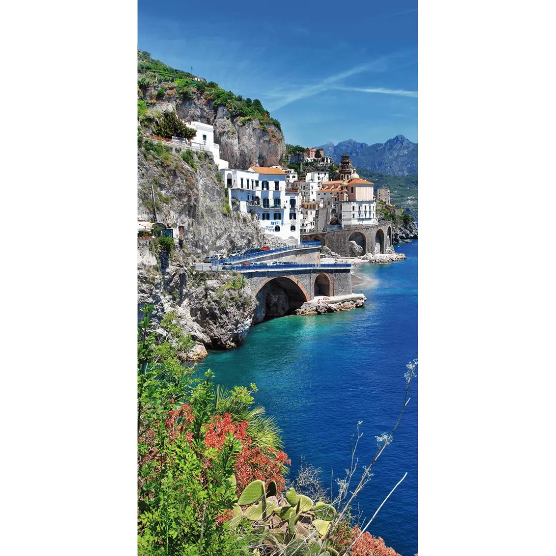 Decoración De Verano | Pancartas De Verano>DecoWoerner Pancarta De Tela Ignífuga "Costa De Amalfi En El Mediterráneo Italiano" De Tela De Bandera 100 X 200 Cm azul