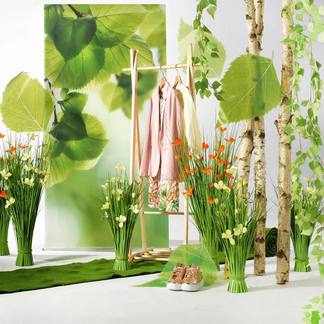Decoración Natural | Decoración De Primavera>DecoWoerner Pancarta De Tela Ignífuga "hojas s De Abedul" De Tela De Bandera 100 X 200 Cm verde