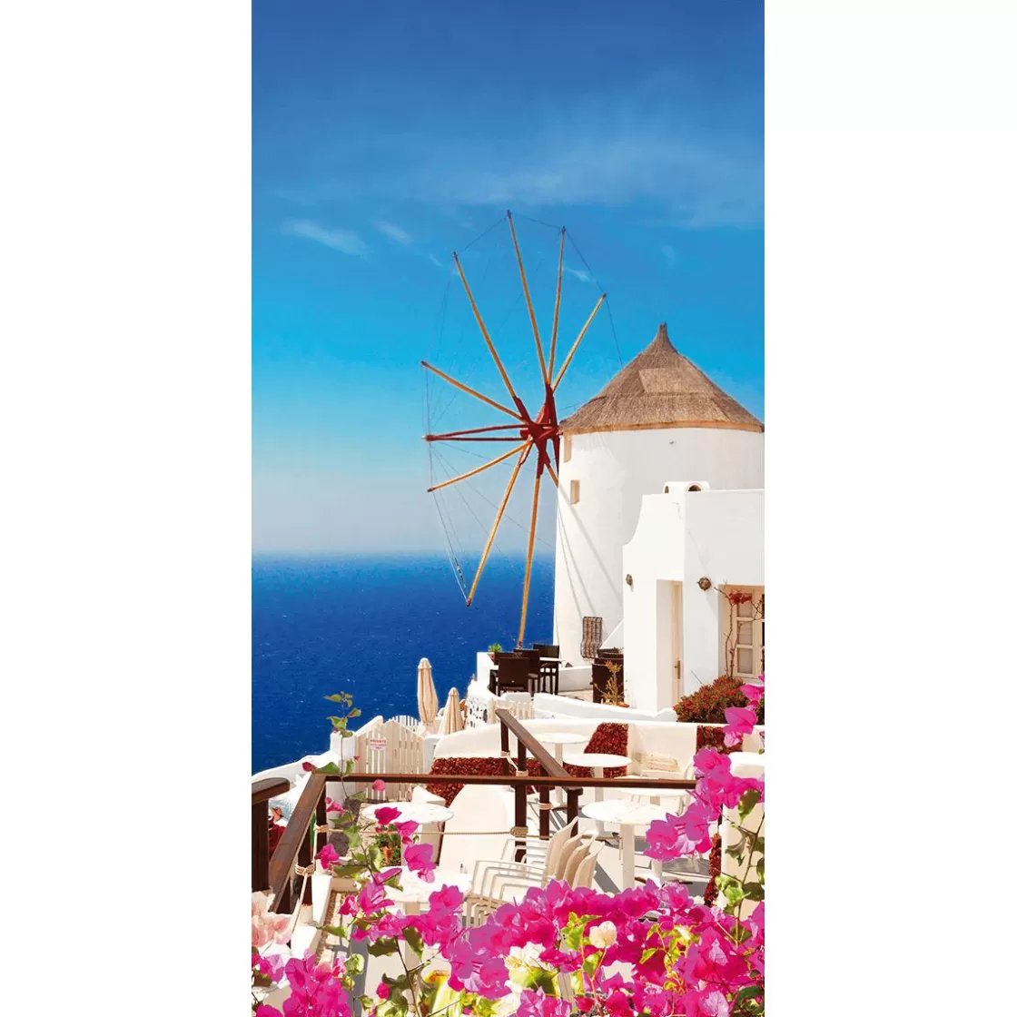 Decoración De Verano | Pancartas De Verano>DecoWoerner Pancarta De Tela Ignífuga "Molinos De Viento En El Mar Griego" De Tela De Bandera 100 X 200 Cm blanco
