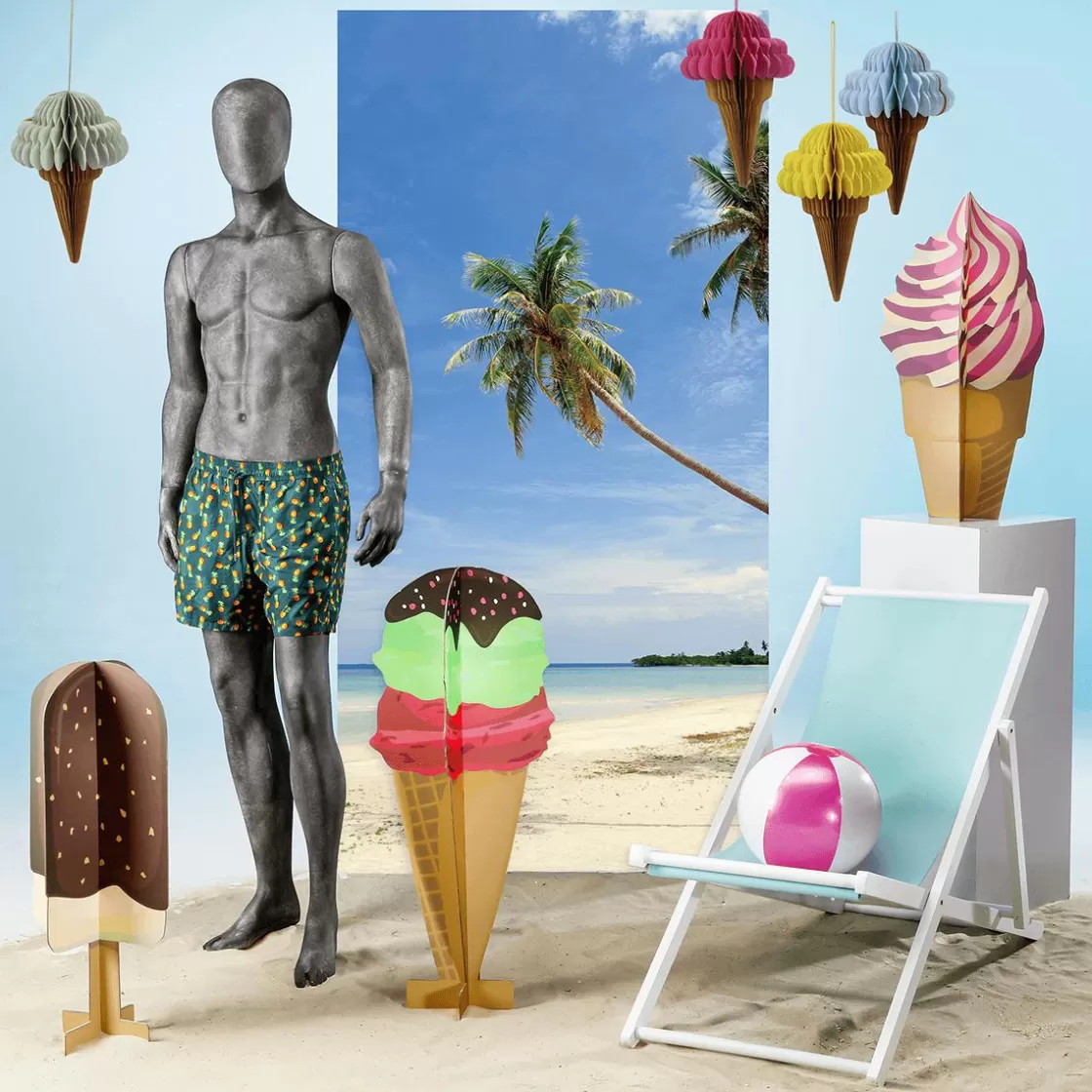 Decoración De Verano | Pancartas De Verano>DecoWoerner Pancarta De Tela Ignífuga "Palm Beach" De Tela De Bandera 100 X 200 Cm azul