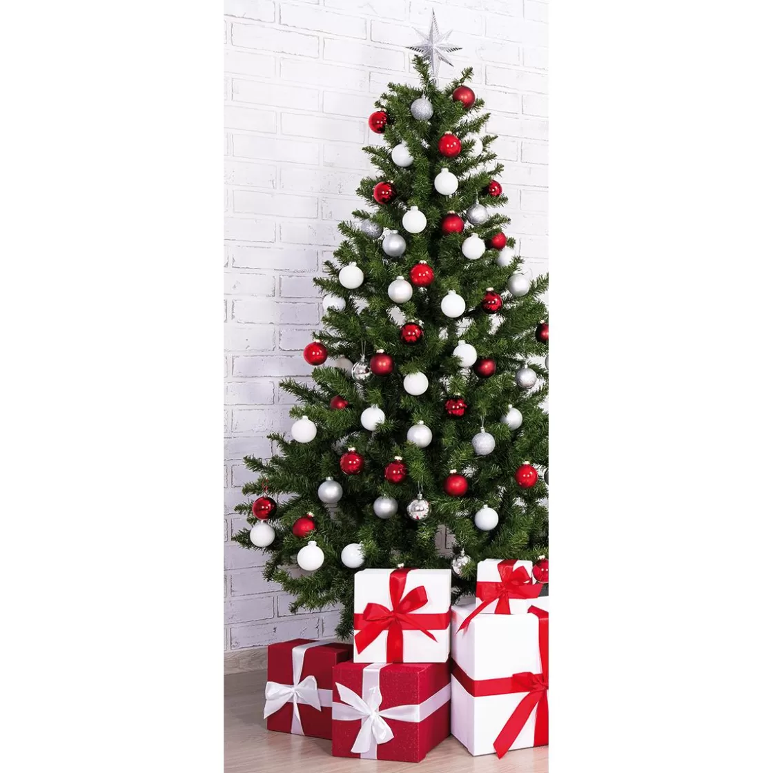 Pancartas De Navidad E Invierno | Bandera De Navidad>DecoWoerner Pancarta De Tela Ignífuga "Árbol De Navidad En Rojo Y Blanco" De Tela De Bandera 75 X 180 Cm