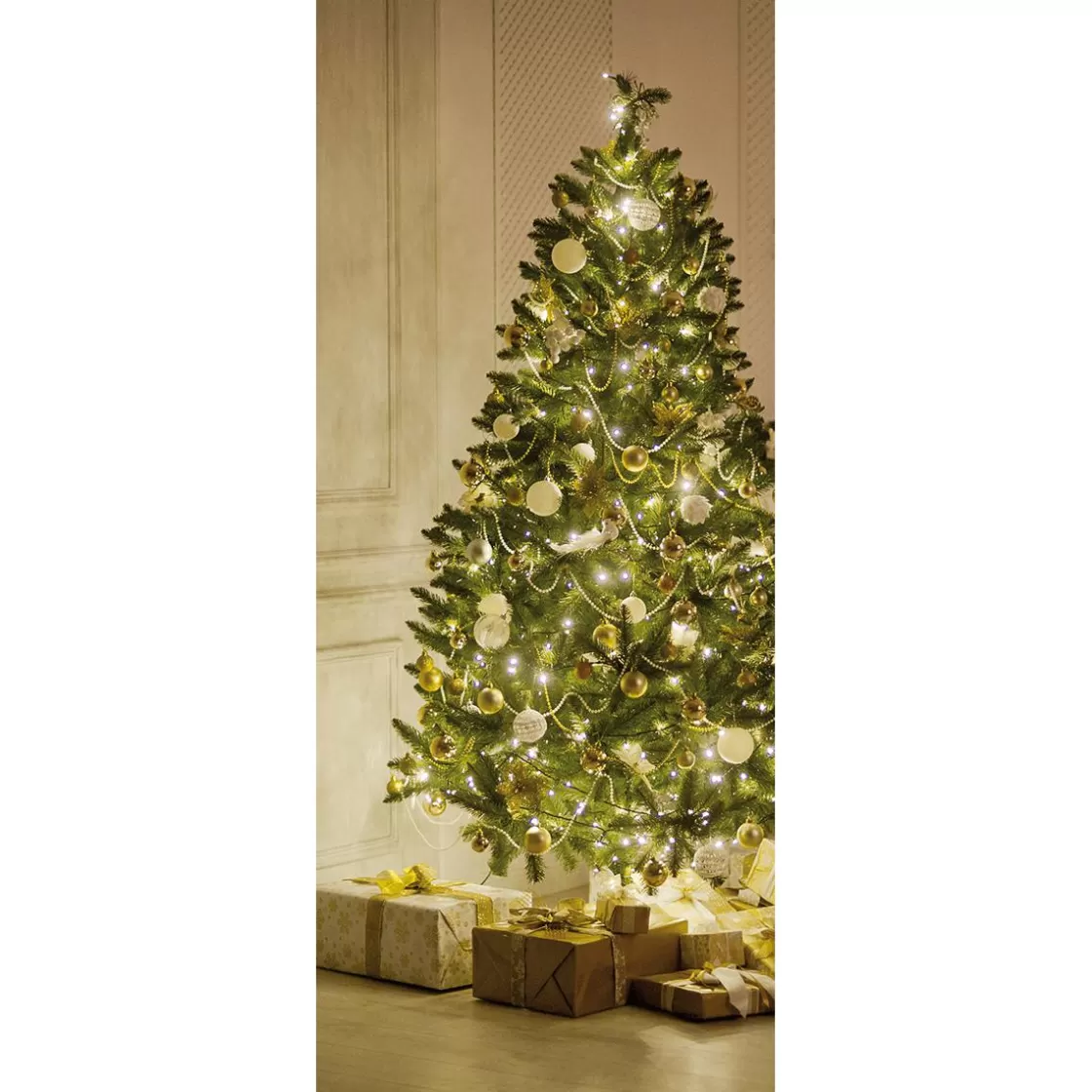 Pancartas De Navidad E Invierno | Bandera De Navidad>DecoWoerner Pancarta De Tela Ignífuga "Árbol De Navidad Iluminado Y Decorado En " Tela De Bandera 75 X 180 Cm oro