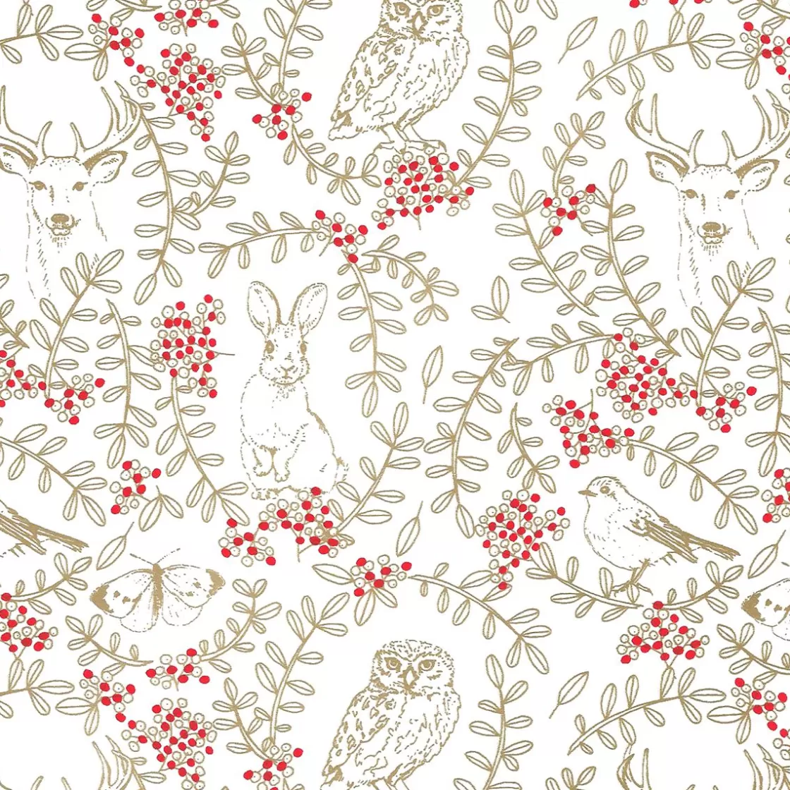 Papel De Regalo | Go Green - Envoltorio Para Regalo Ecológico>DecoWoerner Papel De Envolver Sostenible Con Animales Del Bosque, Vides Y Bayas Rojas - Bobina De Papel De Regalo De 50 M multicolor